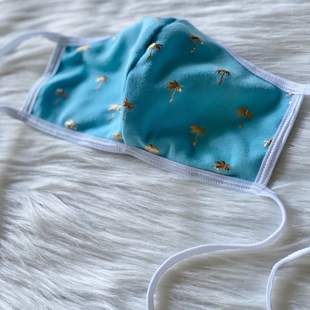 Cute Blue Face Mask with Gold Foil Palm Trees